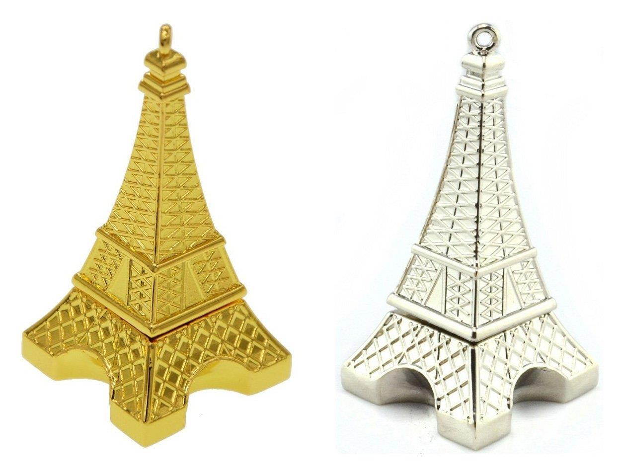 WooTeck 2 Pack 16GB Metal Eiffel Tower USB Flash Drive (Golden and Silver)