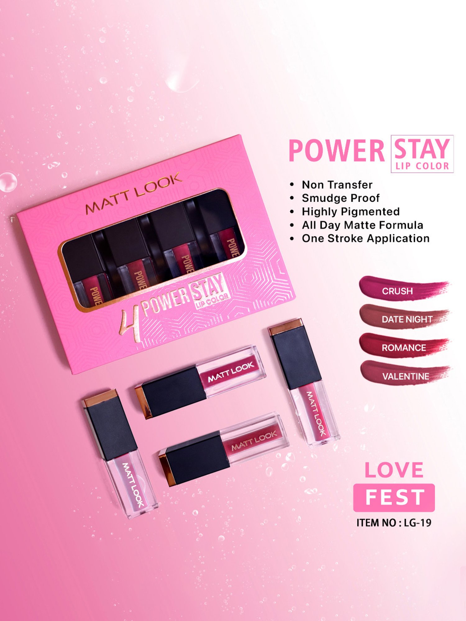Matt Look Power Stay Lip Color Love Fest - Pack of 4
