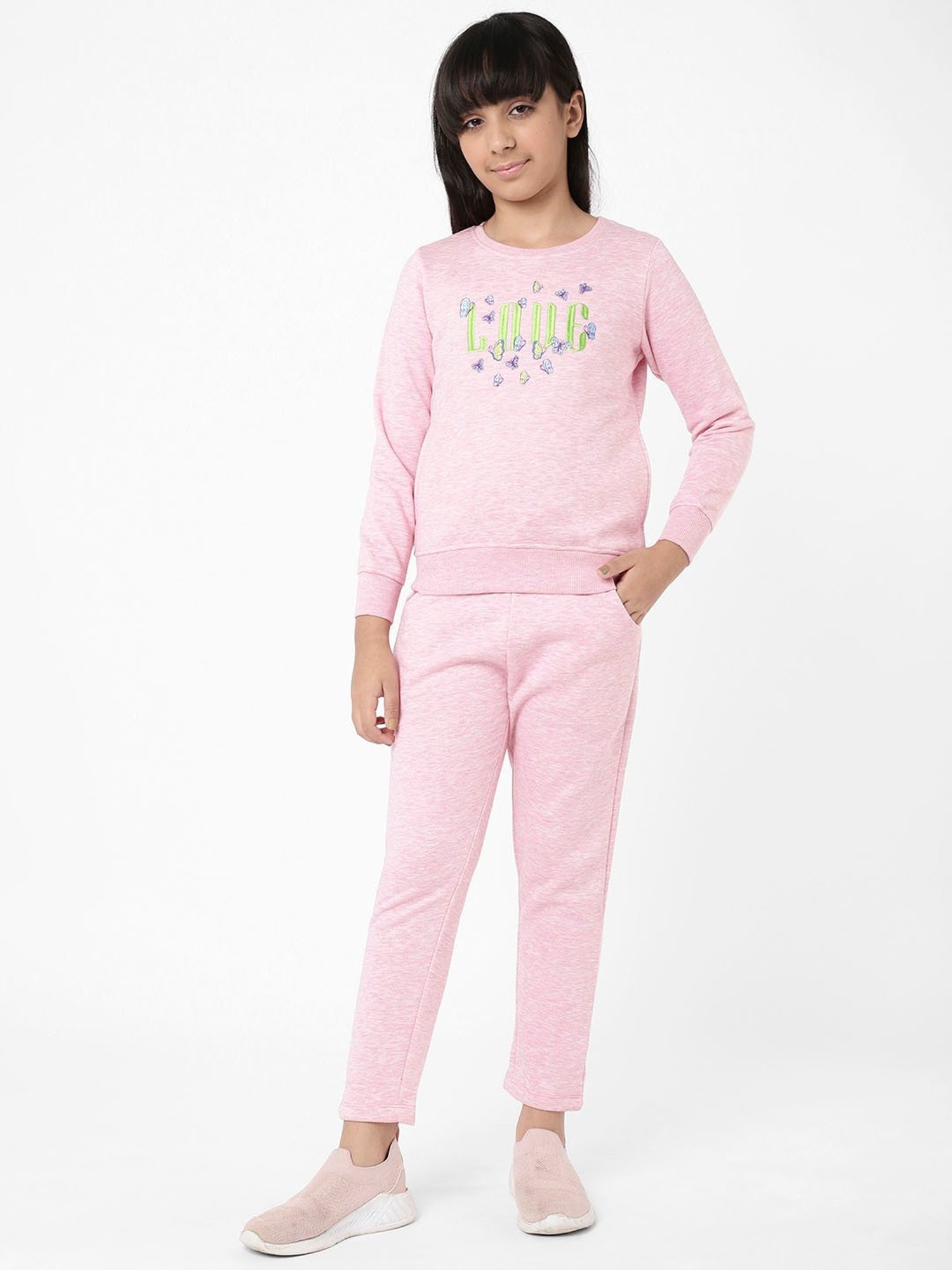 Sweet Dreams Kids Light Pink Printed Full Sleeves Tracksuit