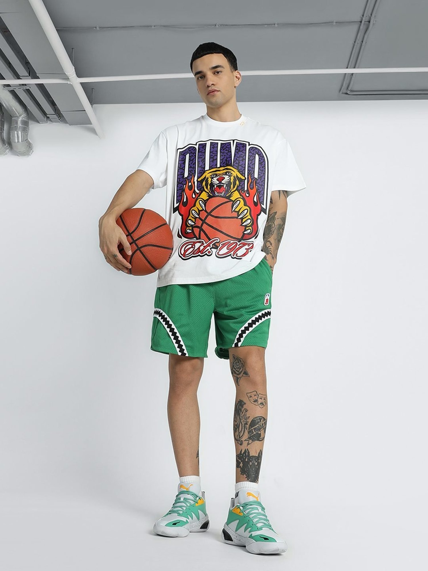 Puma Crowd Craze White Cotton Relaxed Fit Printed Sports T-Shirt