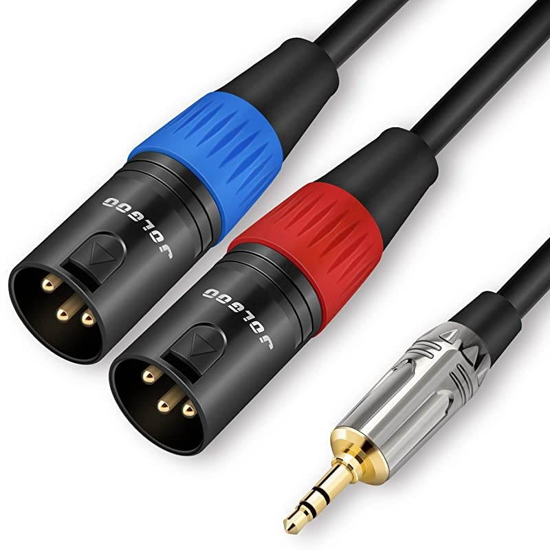 3.5 mm TRS to Dual XLR Male Pro Stereo Breakout Cable, 1/8" TRS Stereo to 2 XLR Male Y Splitter Patch Microphone Cable, 6.6 Feet -