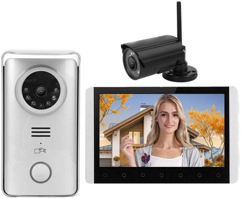 Home Security Monitoring System 7 Inch Video Doorbell 2.4G Wireless Video Intercom RFID Night Vision Doorphone Kit with Surveillance Camera (US)