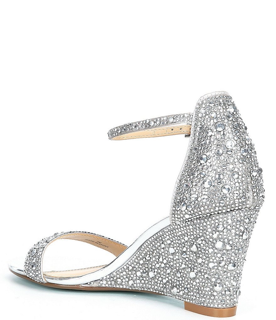 Blue by Betsey Johnson Debie Rhinestone Embellished Ankle Strap Wedge Dress Sandals