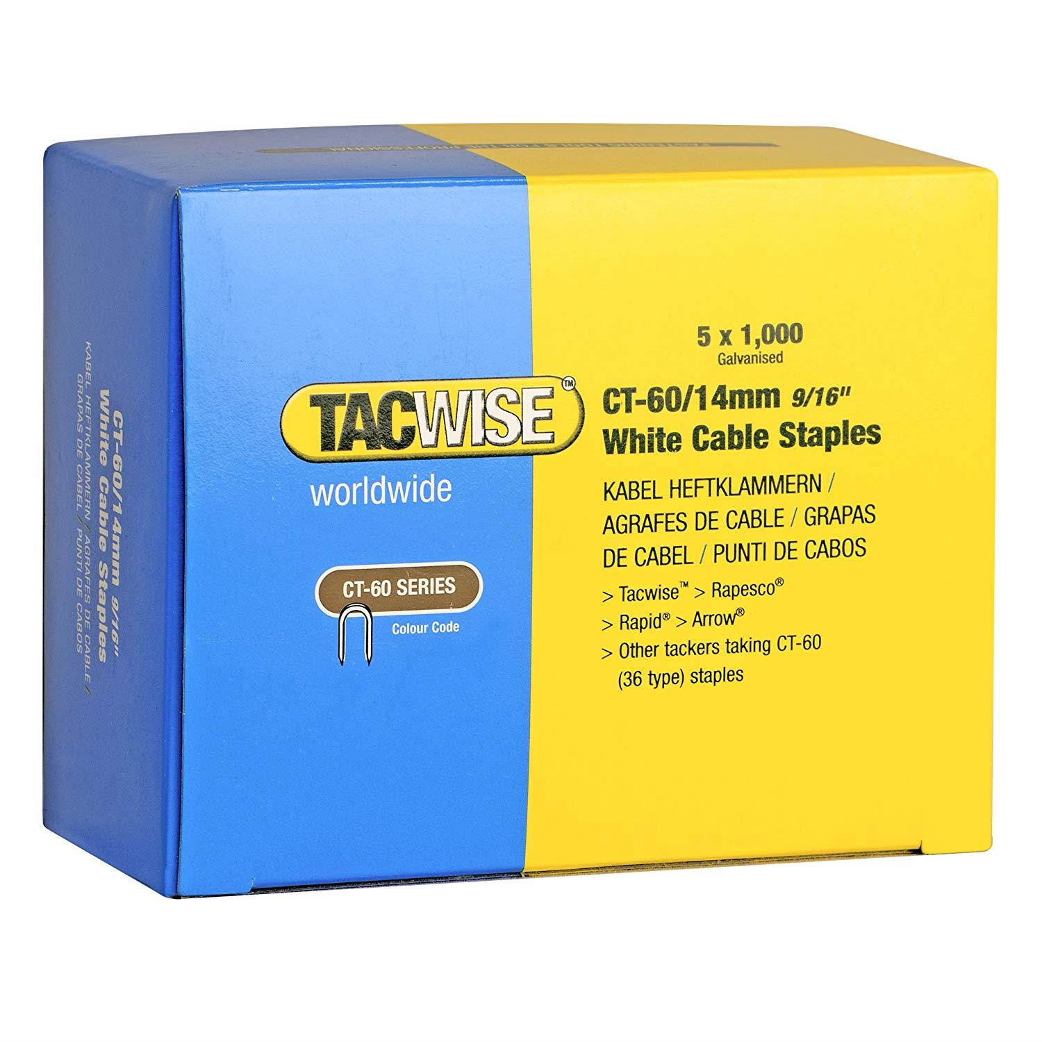 Tacwise CT-60/14mm White Cable Tacker Staples 5,000 staples &ndash; 5 x 1,000 packs (0357)