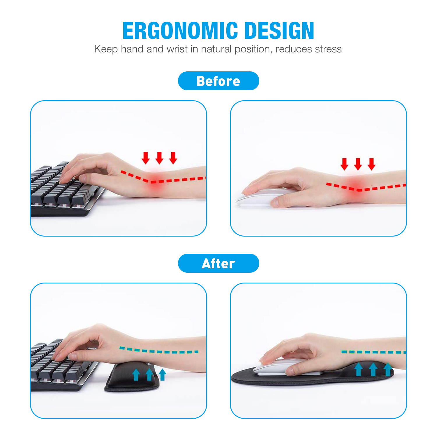Superfine Fibre Soft Smooth Gel Ergonomic Mouse Pad Wrist Support and Keyboard Wrist Rest for Computer, Laptop, Mac, Gaming and Office,Black