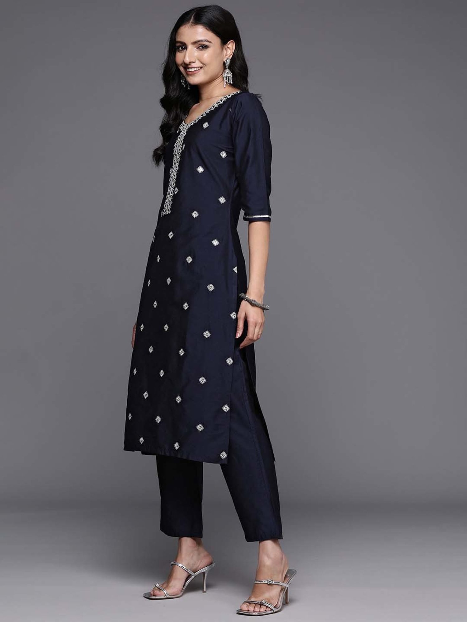 Gerua Blue Embroidered Kurta Pant Set With Dupatta