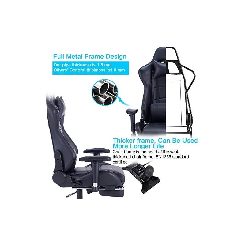 Gaming Chair Racing Style Gamer Chair Ergonomic Leather Video Game Chair High Back and Seat Height Adjustable Swivel Computer Gaming Chair with Footrest Lumbar Pillow and Headrest