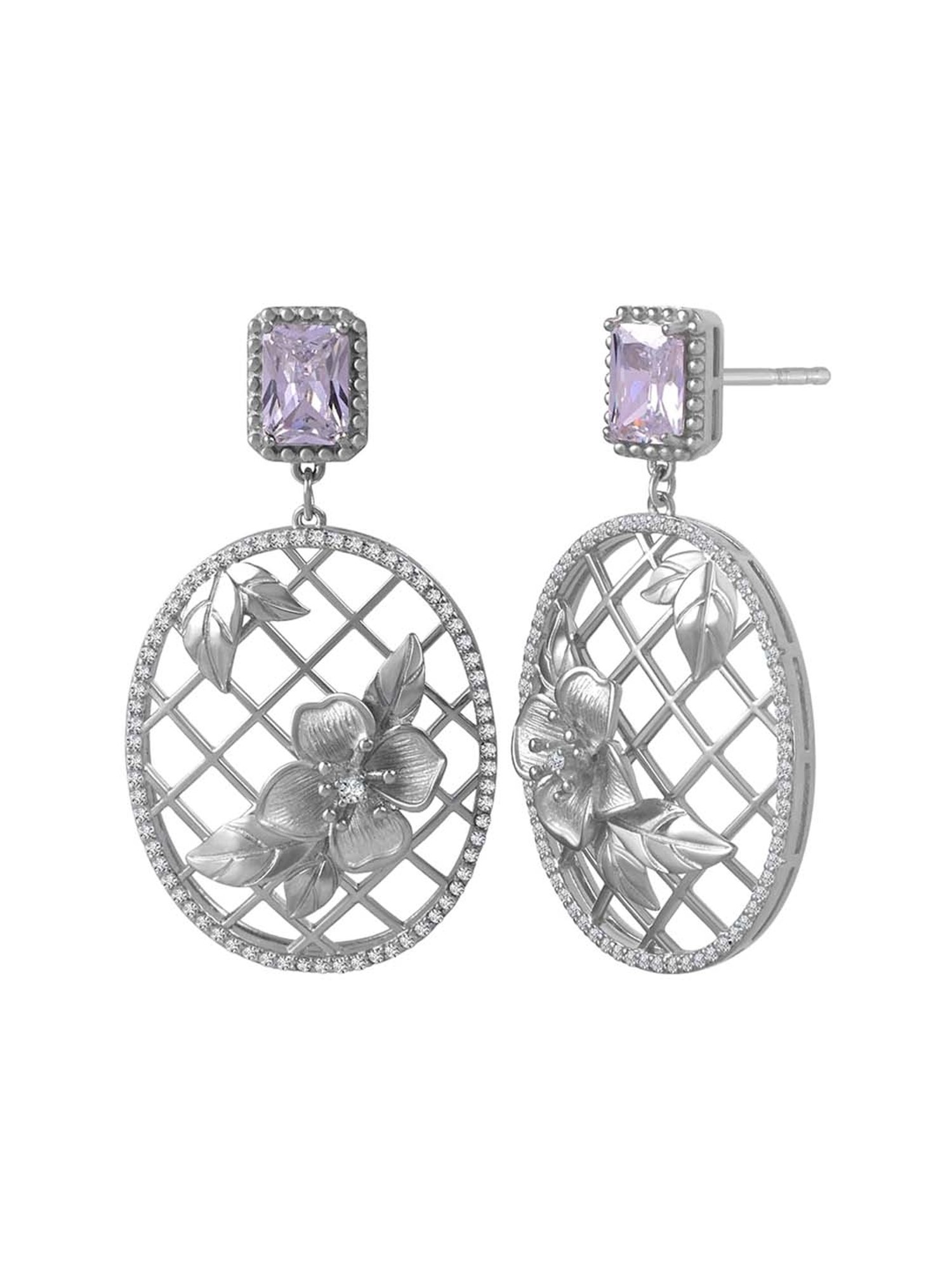 Rihi by P.C. Chandra Jewellers 92.5 Sterling Silver Oval Drop Earrings for Women & Girls