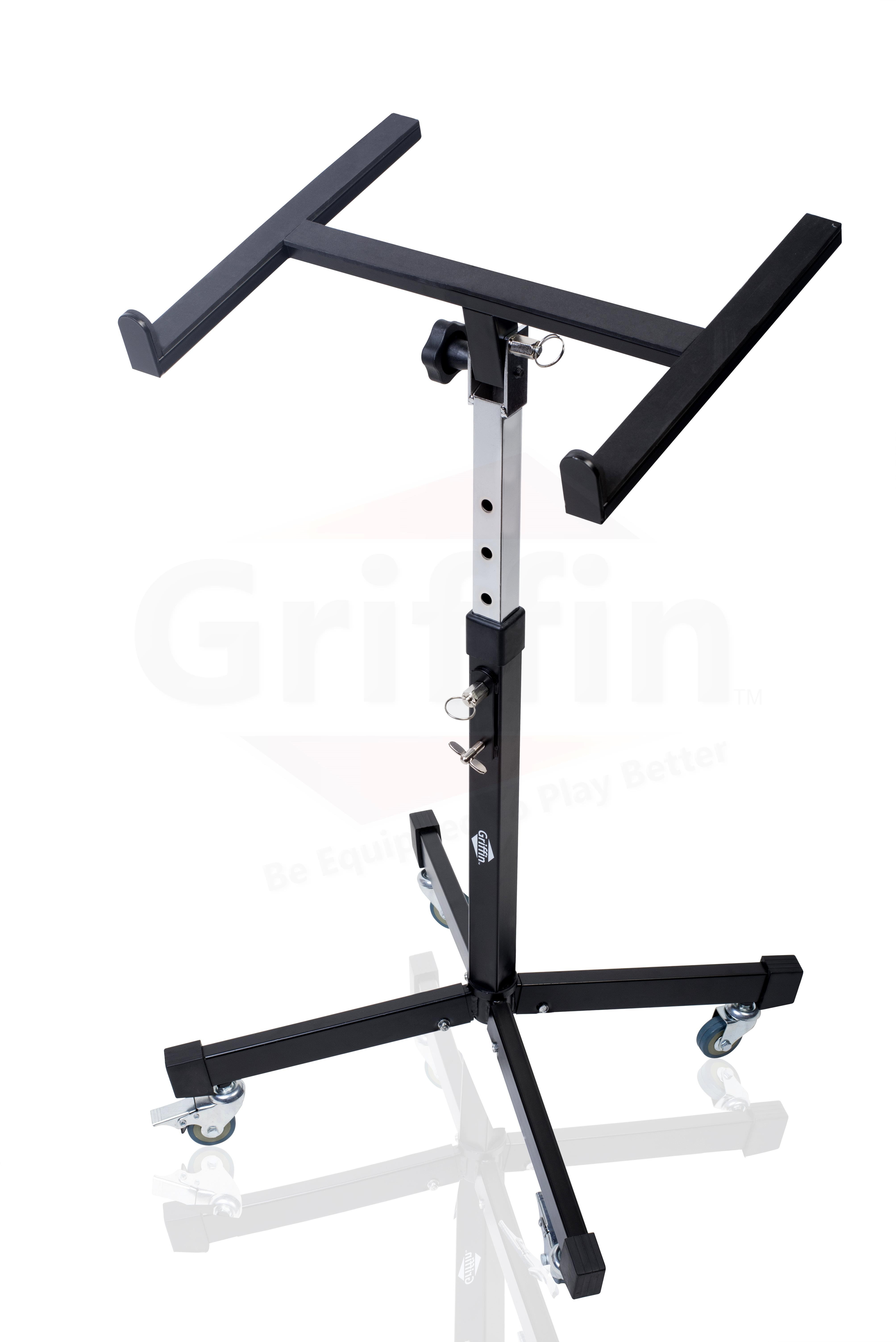 mobile studio mixer stand dj cart by griffin | rolling standing rack on casters with adjustable height|portable turntable | protect your digital audio gear and music equipment|heavy duty construction