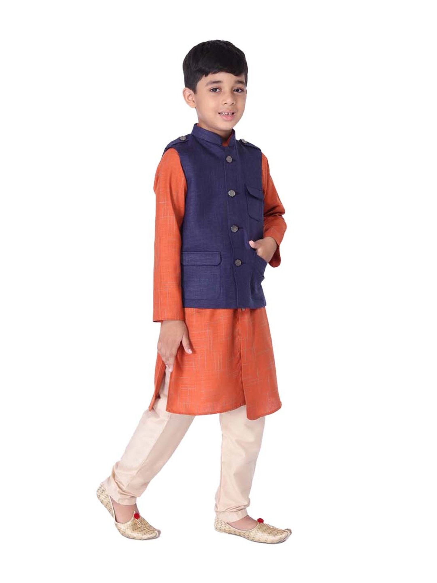 TABARD Kids Orange & Blue Cotton Printed Kurta Set