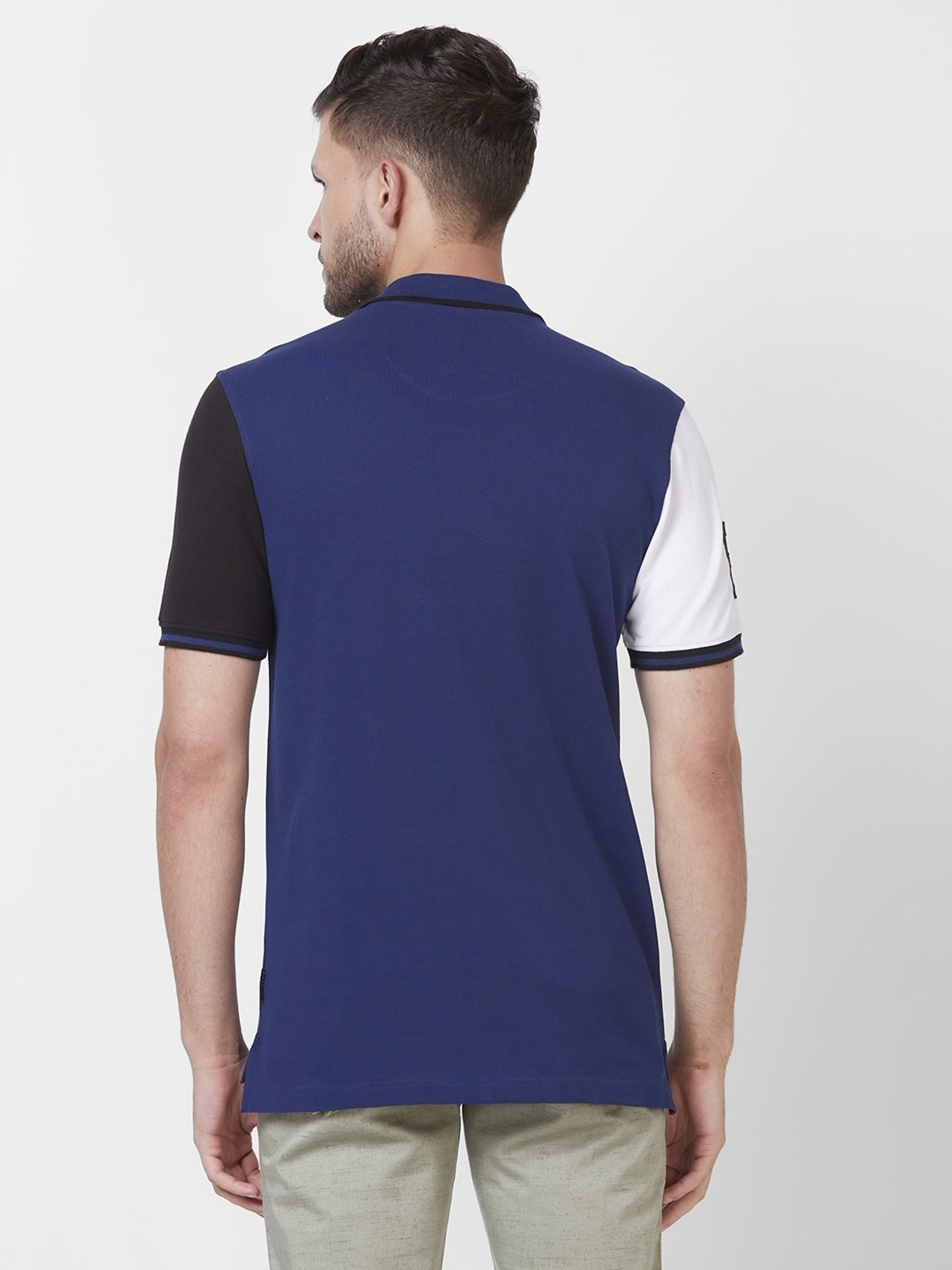 Giordano Navy Blue Cotton Slim Fit Colour Block Polo T-Shirt