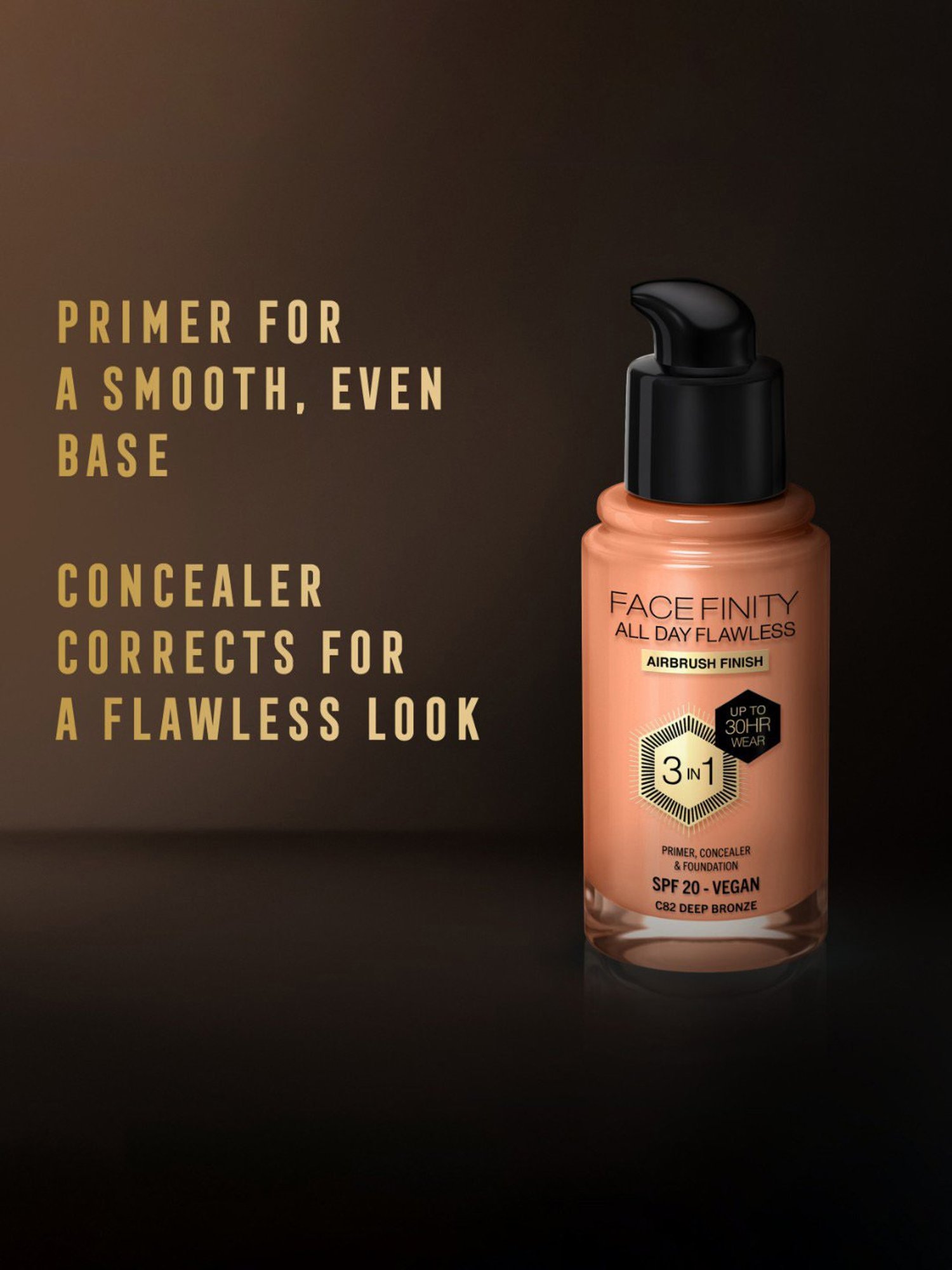 Max Factor Facefinity All Day Flawless 3 In 1 Foundation SPF 20 C82 Deep Bronze - 30 ml