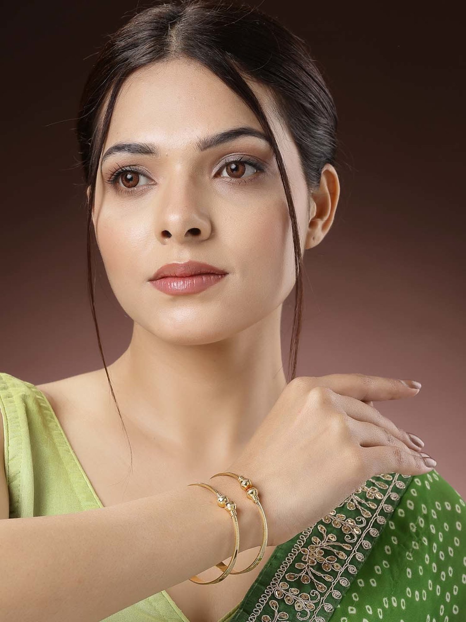 NVR Gold-Plated Handcrafted Adjustable Bangles for Women - Set of 2