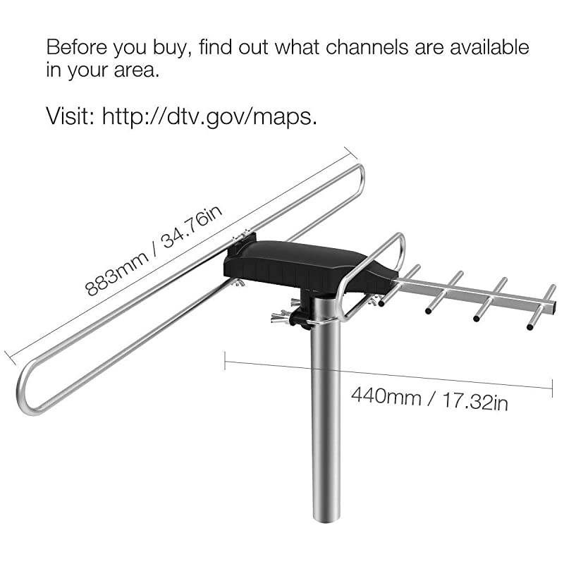 Rotating TV Antenna with 360 Degree Directional Receiving Signal 85150 Miles Range Enhanced Outdoor TV Antenna with Remote Control and 492ft Coaxial Cable
