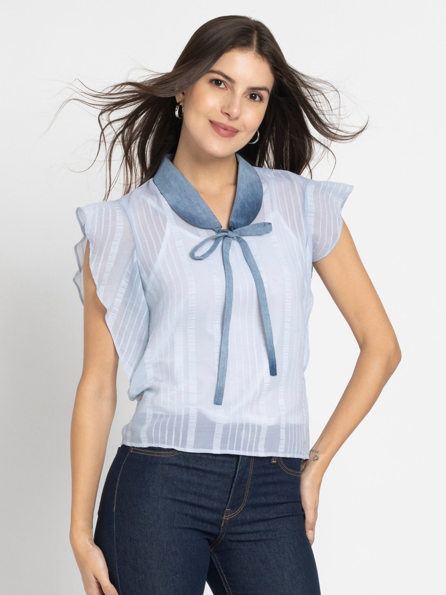 SHAYE Blue Striped Top