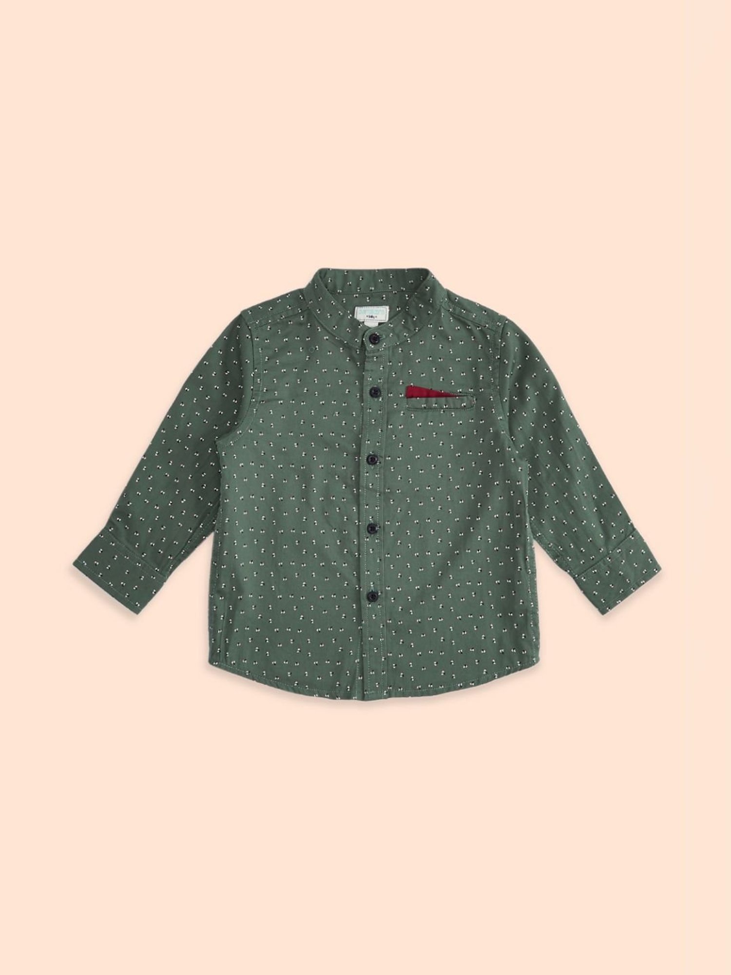 Pantaloons Baby Olive Cotton Printed Full Sleeves Shirt
