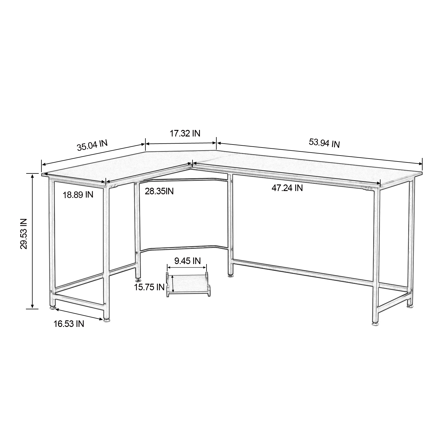 66'' L-shaped Desk Home Office Desk Computer Desk Gaming Desk Large Workstation with CPU Stand and Steel Structure