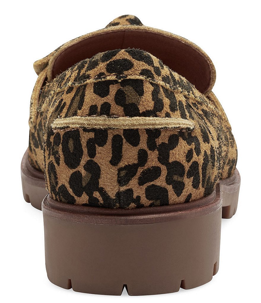 Lucky Brand Tamio Leopard Print Leather Knot Bow Detail Lug Sole Loafers