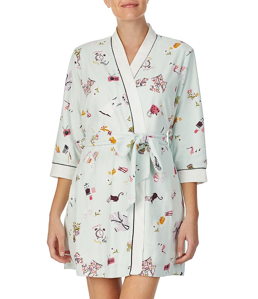 PJ Salvage Solid Ribbed Knit Long Wrap Robe