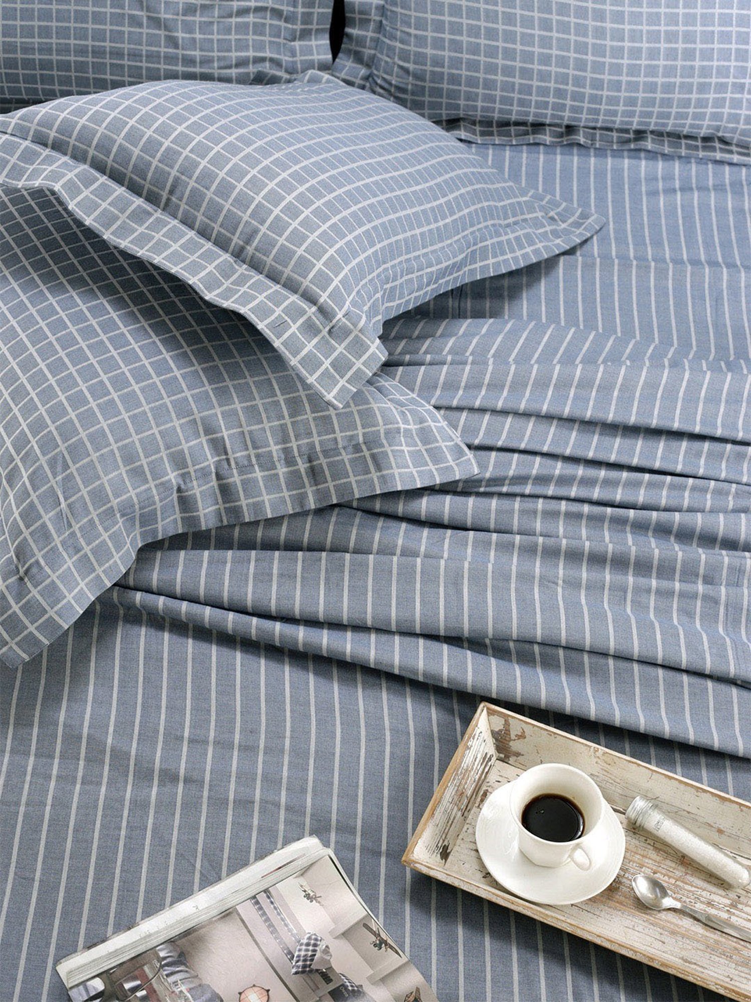 Maspar Cotsmere Bliss Stripes Blue 300 TC Cotton Bed Sheet with 2 Pillow Covers