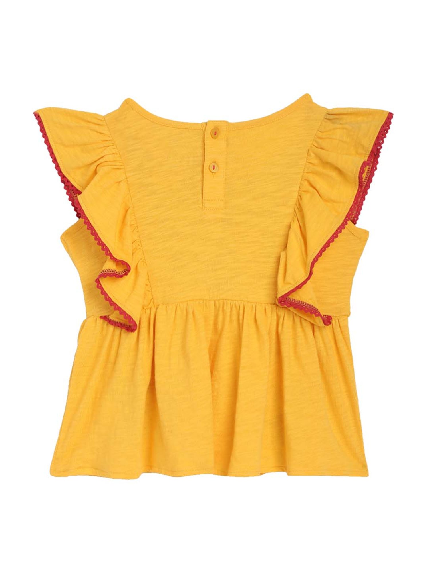 Elle Kids Yellow Cotton Embroidered Top