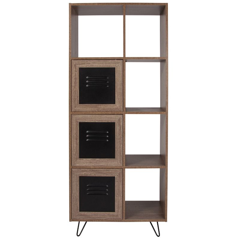 Emma and Oliver 63"H 5 Cube Storage Organizer Bookcase in Rustic Wood Grain Finish