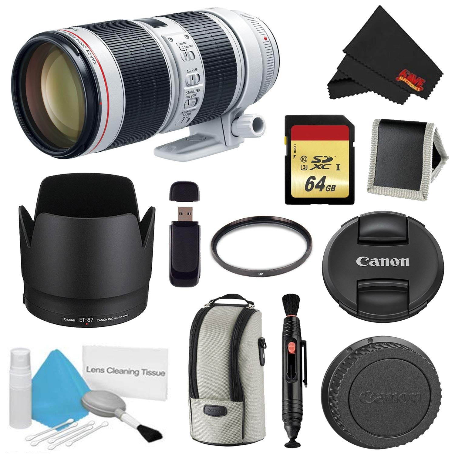 Canon EF 70-200mm f/2.8L IS III USM Lens Bundle w/ 64GB Memory Card + Accessories, and UV Filter (Intl Model)