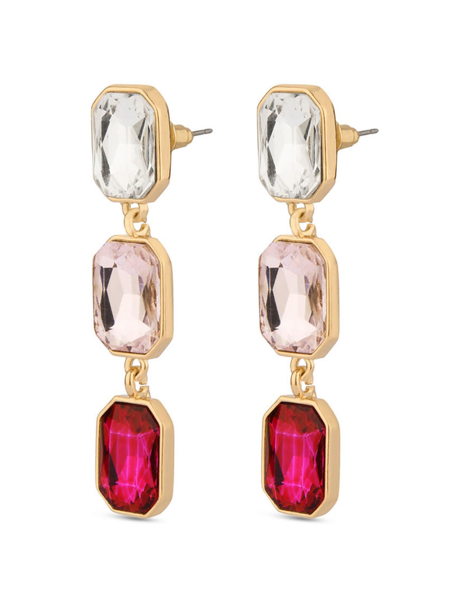 ToniQ Stylish Pink Gem Stone 3 Tiered Dangler Earrings for Women