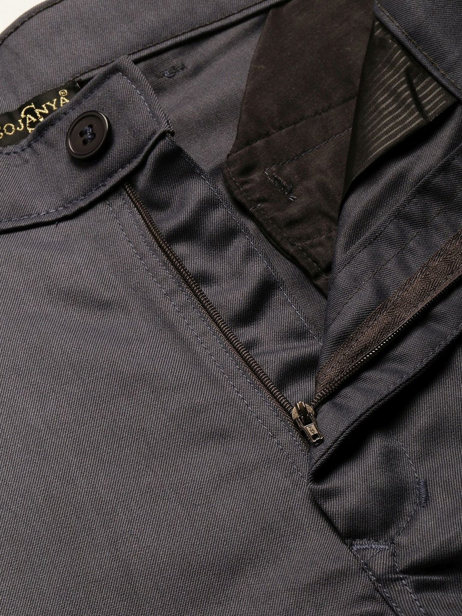 Sojanya Grey Cotton Regular Slim Fit Flat Front Trousers