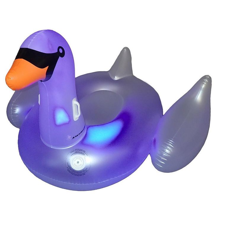 Swimline 75" Giant LED Lighted Color Changing Swimming Pool 1-Person Ride-On Swan Float Lounger - Clear