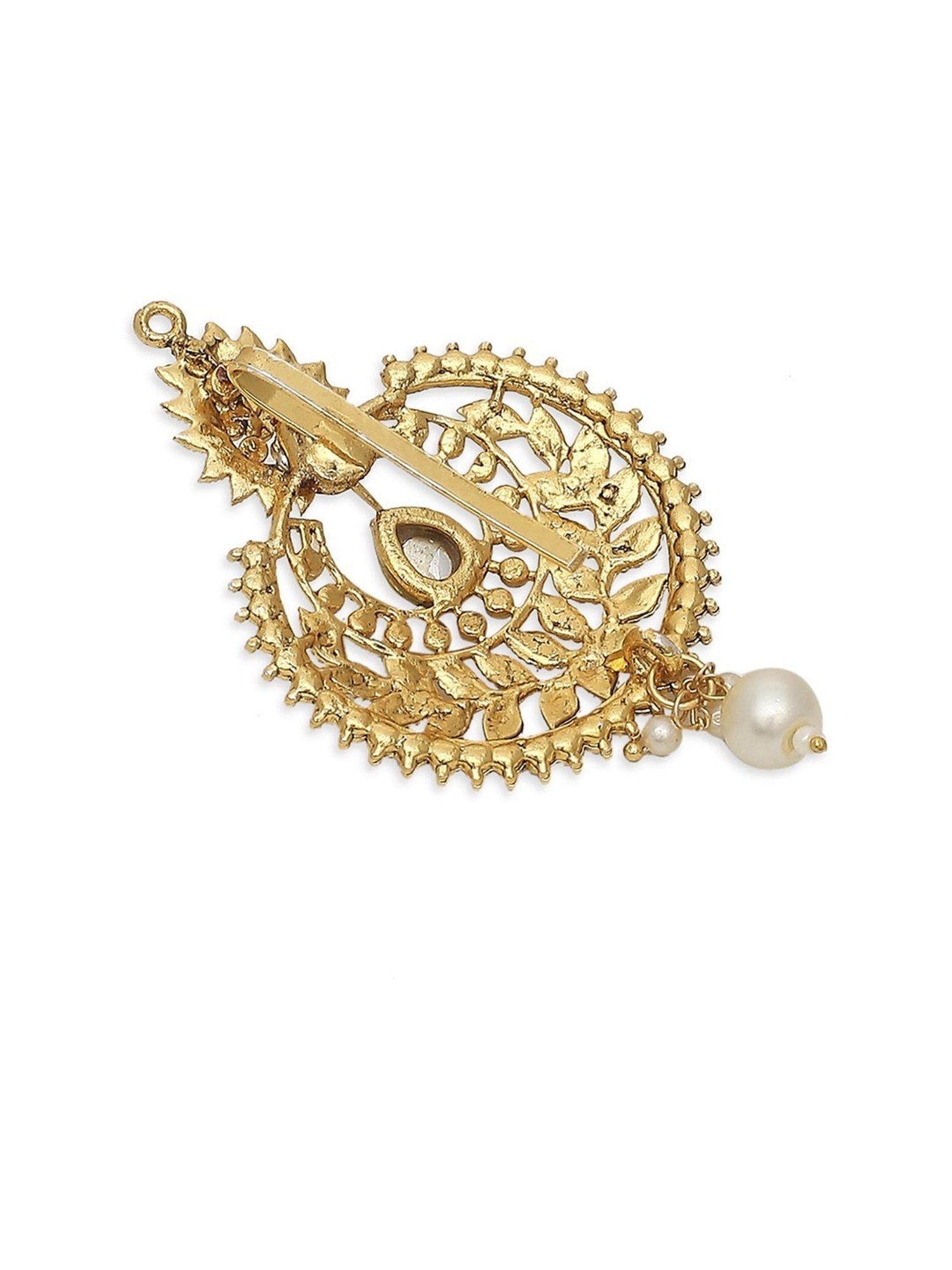 OOMPH Gold Tone Kundan Ethnic Chandbali Style Hair Bun Pin Juda Pin