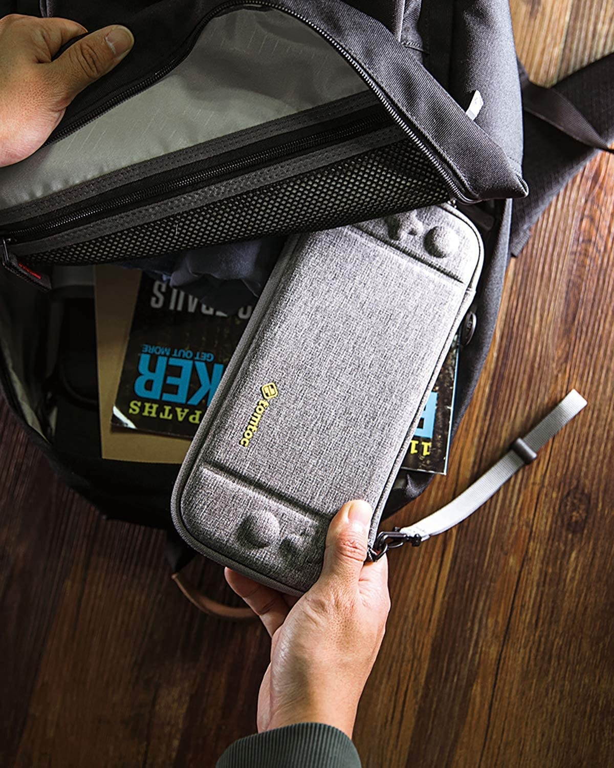 tomtoc Carry Case for Nintendo Switch, Ultra Slim Hard Shell with 10 Game Cartridges, Protective Carrying Case for Travel, with Original Patent and Military Level Protection, Gray