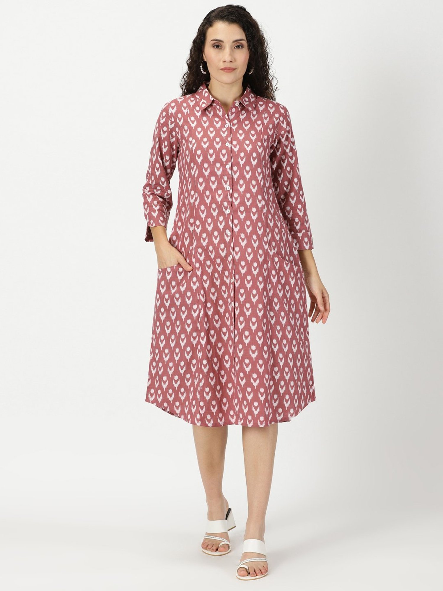 Saffron Threads Rosewood Pink Cotton Printed Ethnic Dress