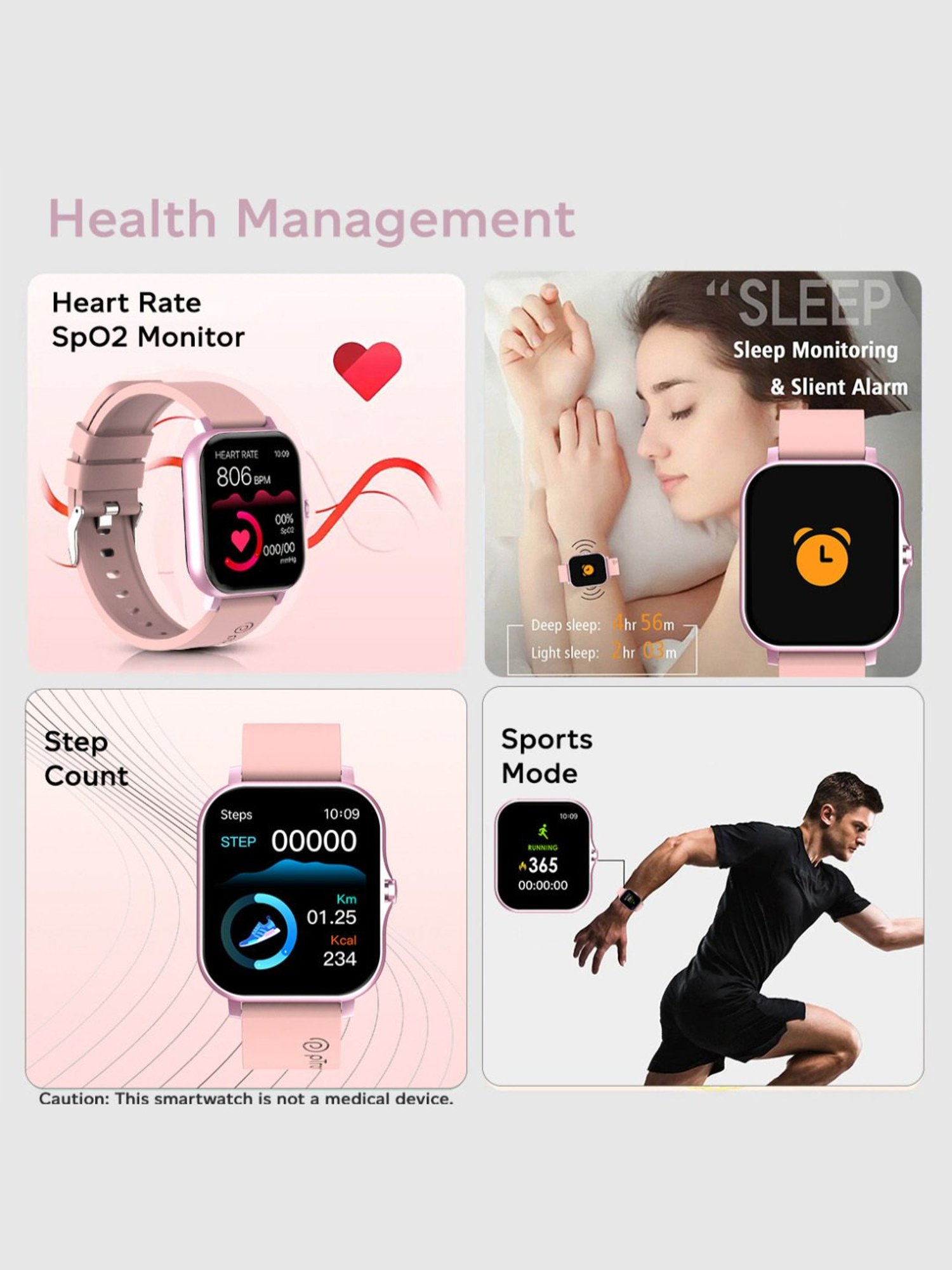 PTron Pulsefit P261 Bluetooth Calling Smartwatch With 1.7 inch Full Touch Color Display (Pink)
