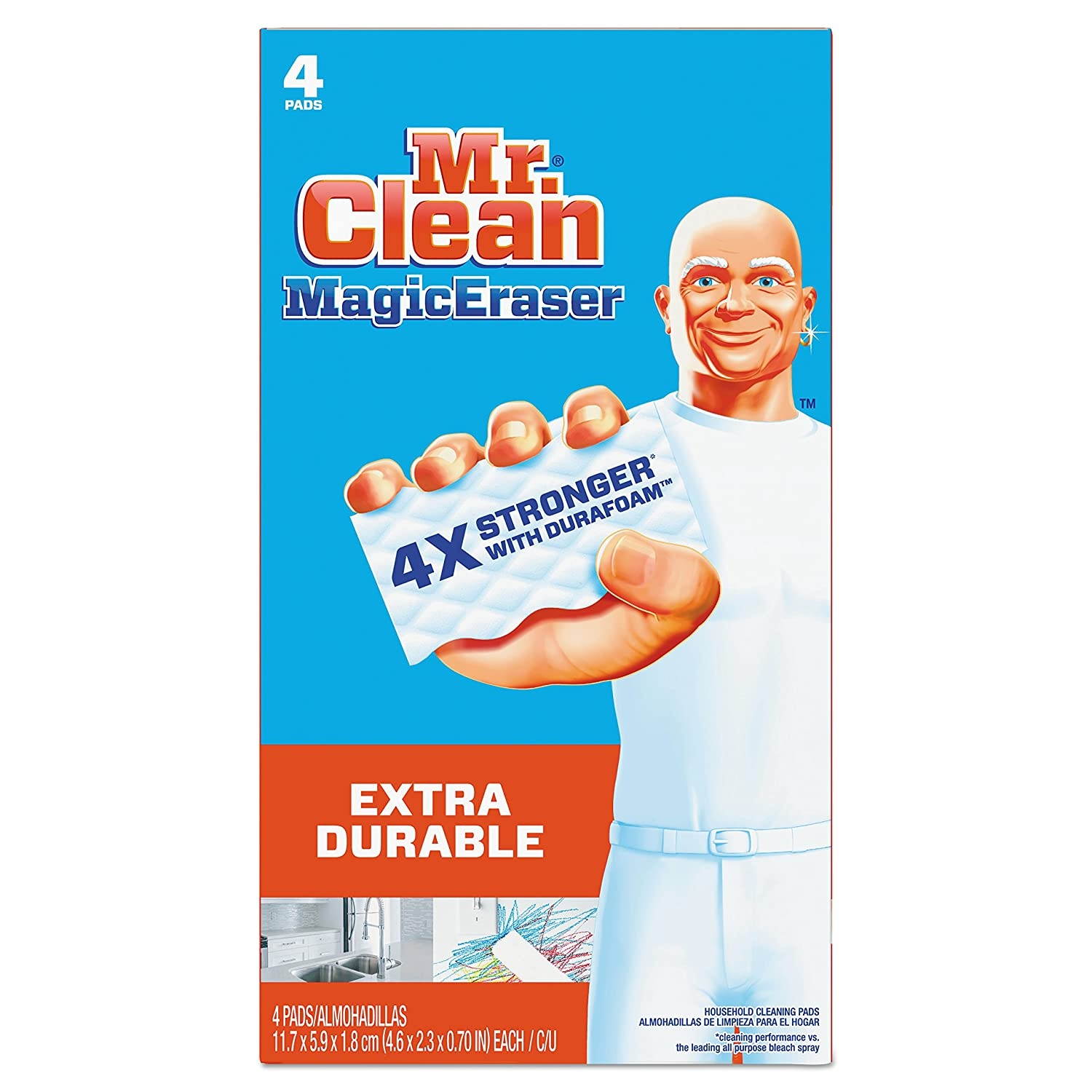 Mr. Clean Magic Eraser Extra Power 4 3/5" x 2 2/5" 4/Box 82038