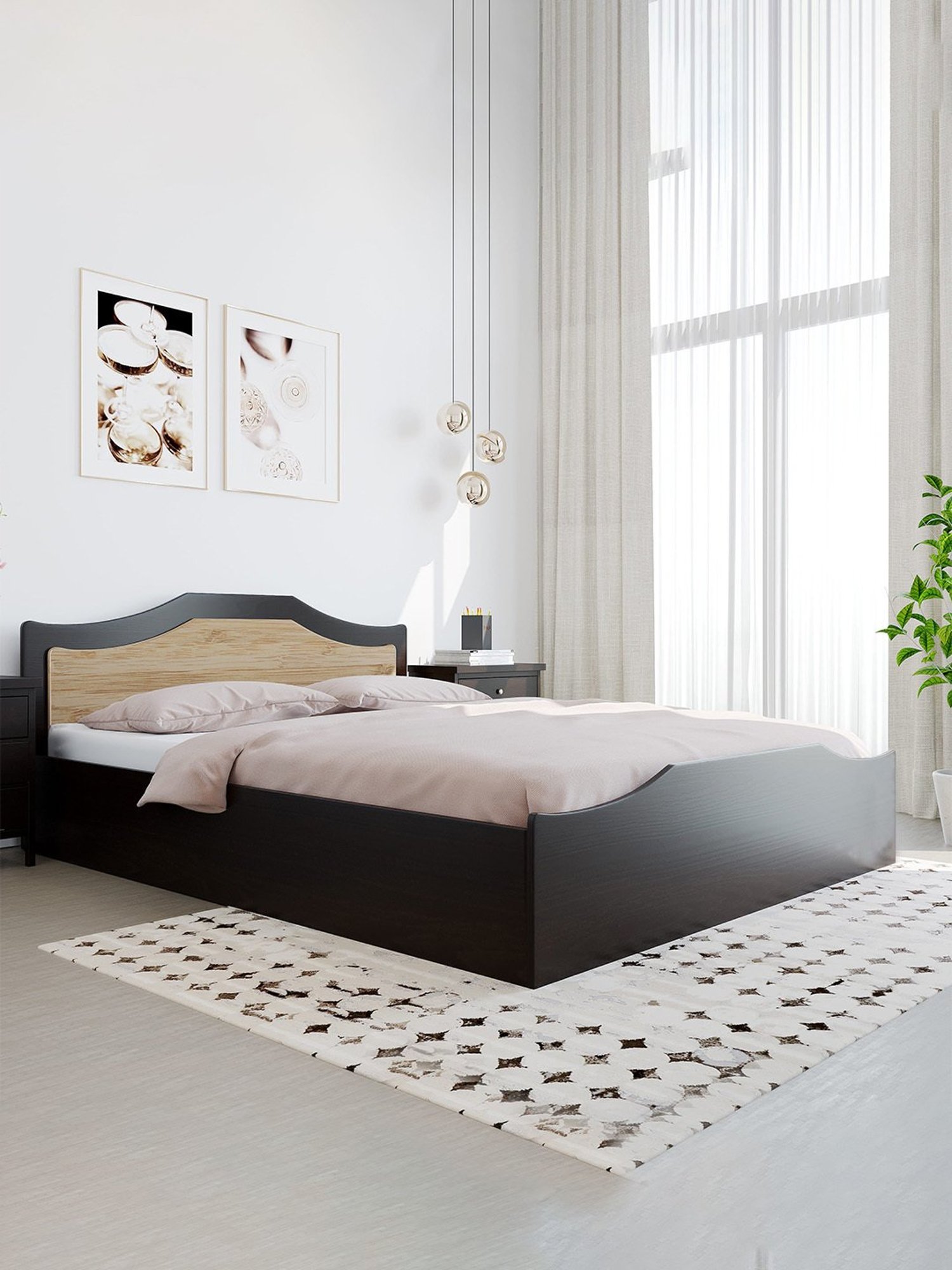 Nilkamal Riva Black Engineered Wood King Size Bed with Storage