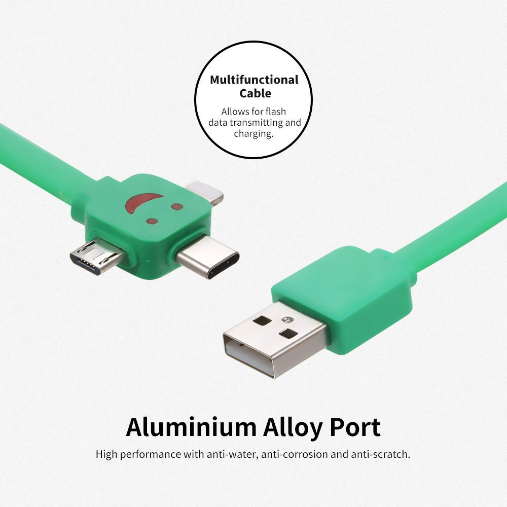 3 in 1 Charging Cable Data Cable Lighting Noodle Cables Multifunctional Mobile Phone Charging Cable 1M with Lightning/Micro USB/Type-C Ports Replacement for iPhone/Samsung/Xiaomi/Huawei(Orange)