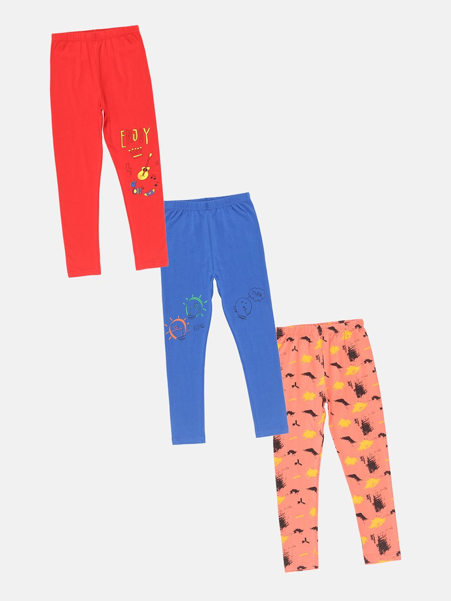 Kiddopanti Girls Multicolor Printed Leggings (Pack Of 3)