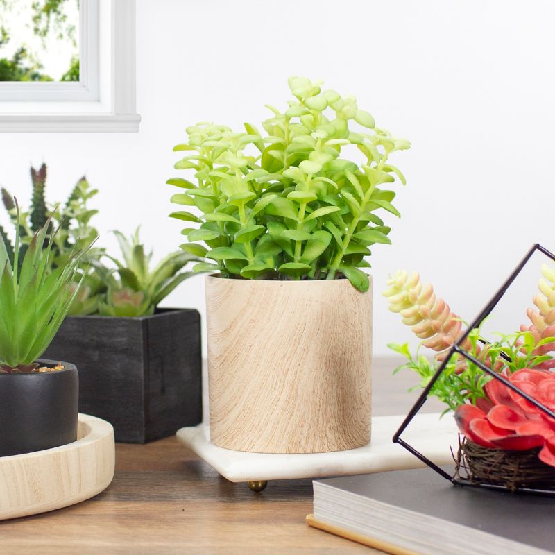 Northlight 10" Green Artificial Privet Plant in Faux Wood Pot