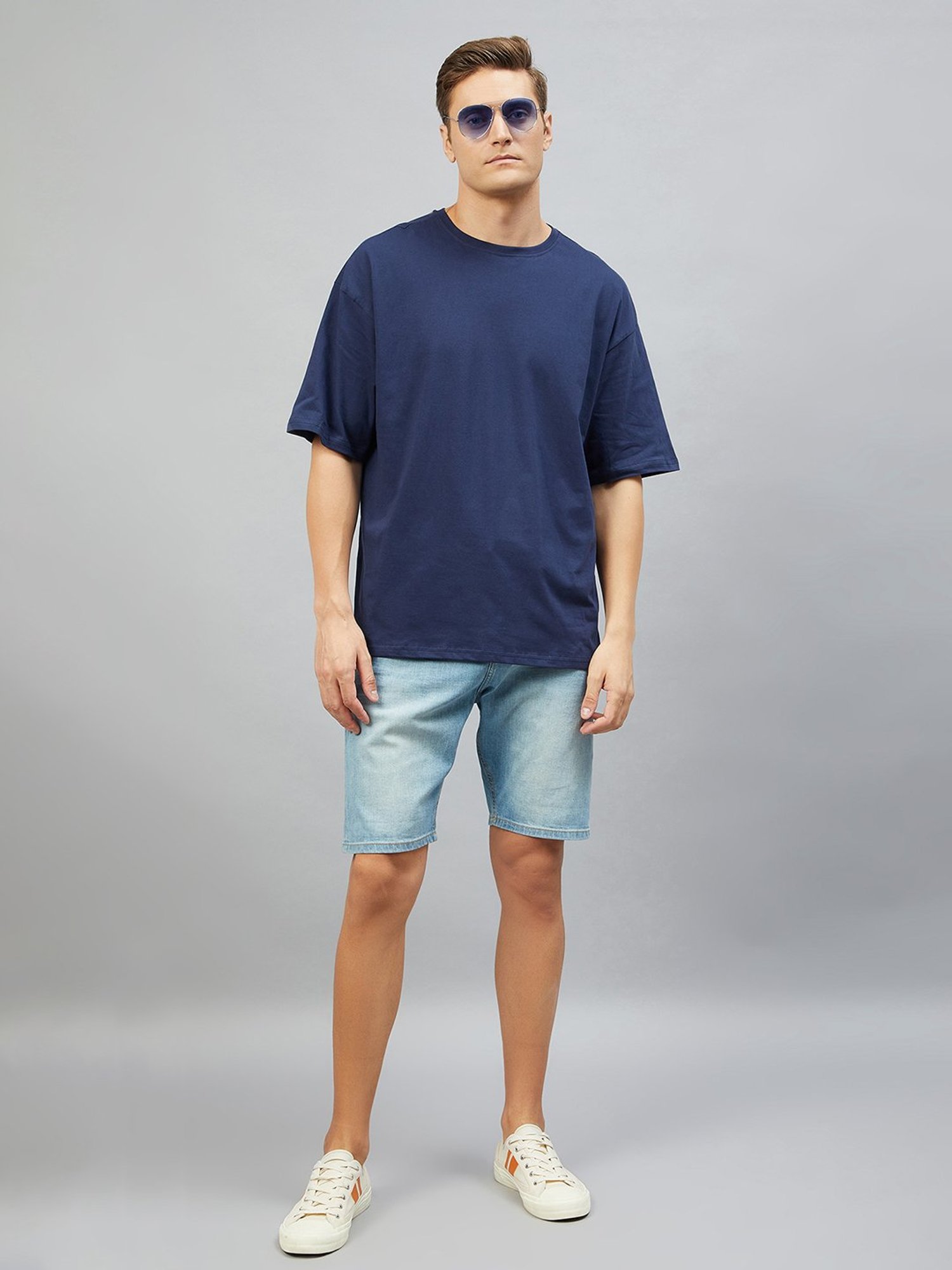 CHIMPAAANZEE Dark Blue Loose Fit Oversized Crew T-Shirt