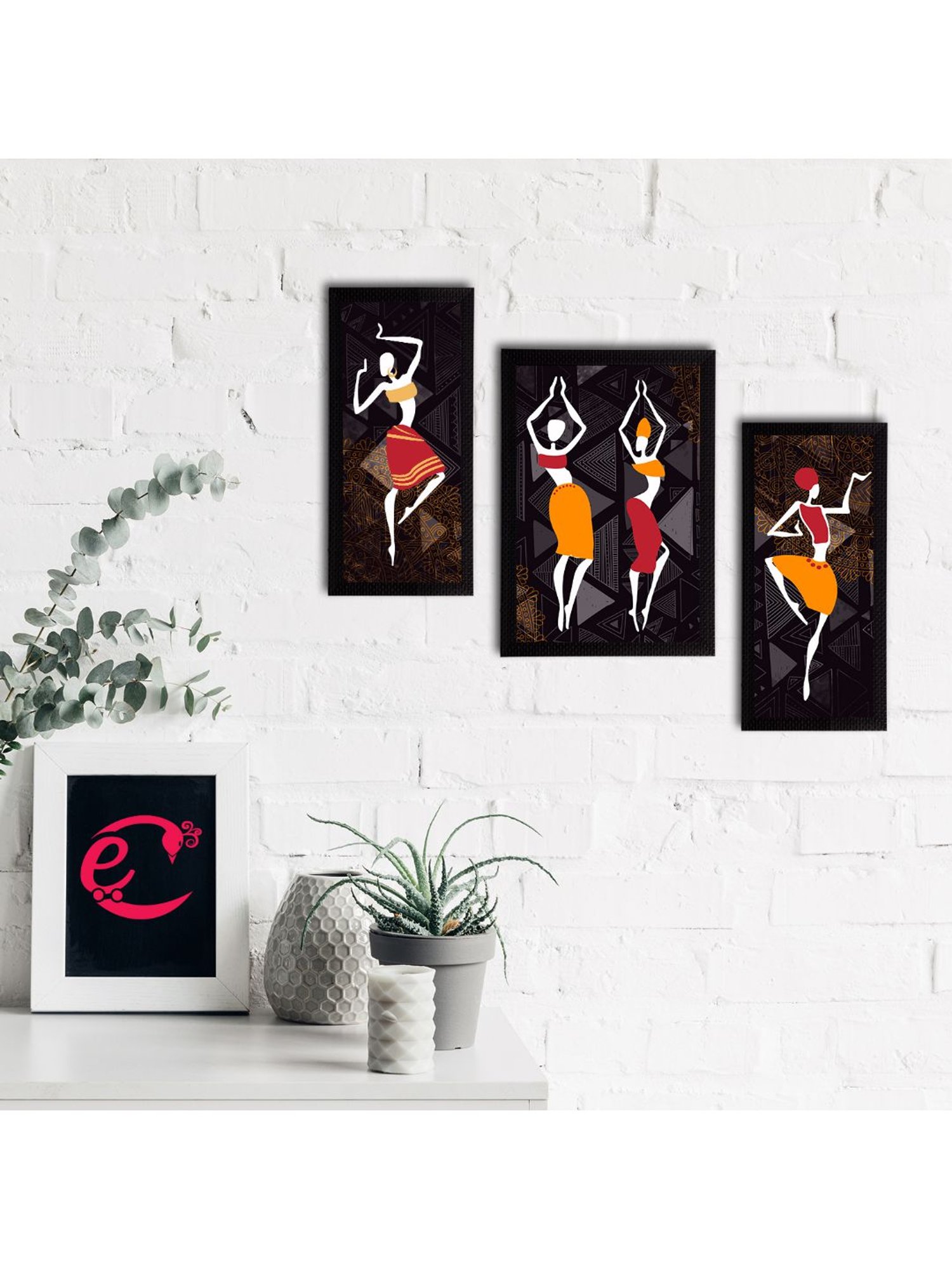 eCraftIndia Set of 3 Tribal Theme Satin Matt Textured UV Art Painting