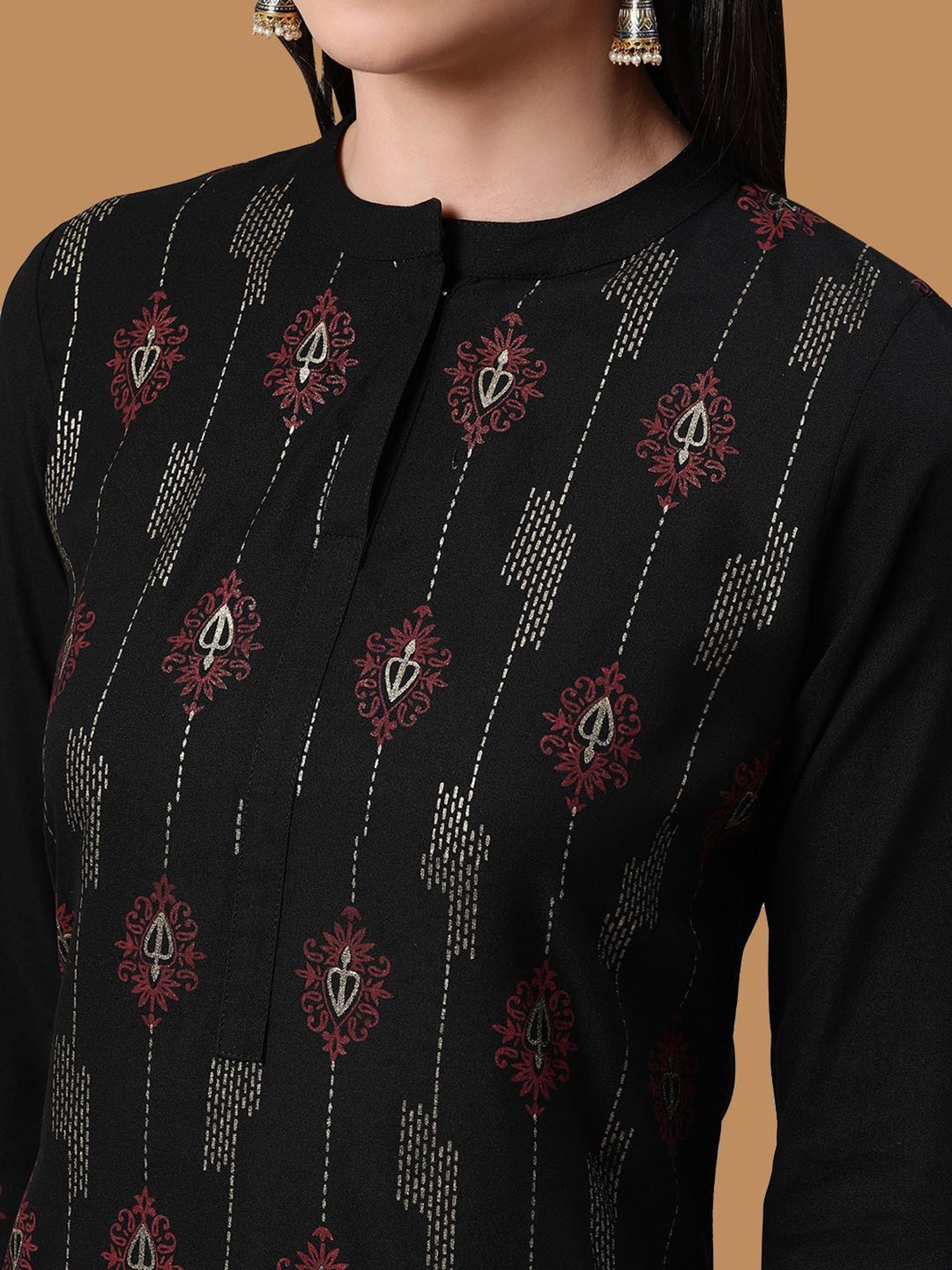 Ziyaa Black Printed Straight Kurta