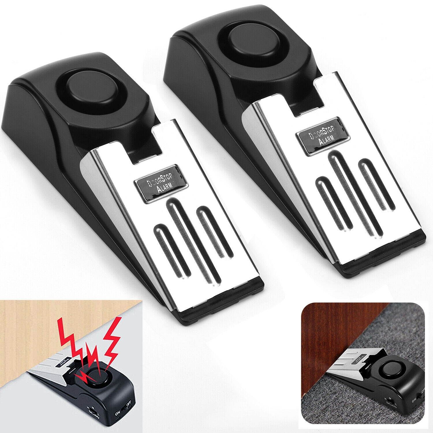 2PCS Door Stop Alarm Home Travel Wireless Security Alert Portable Kits Hotel