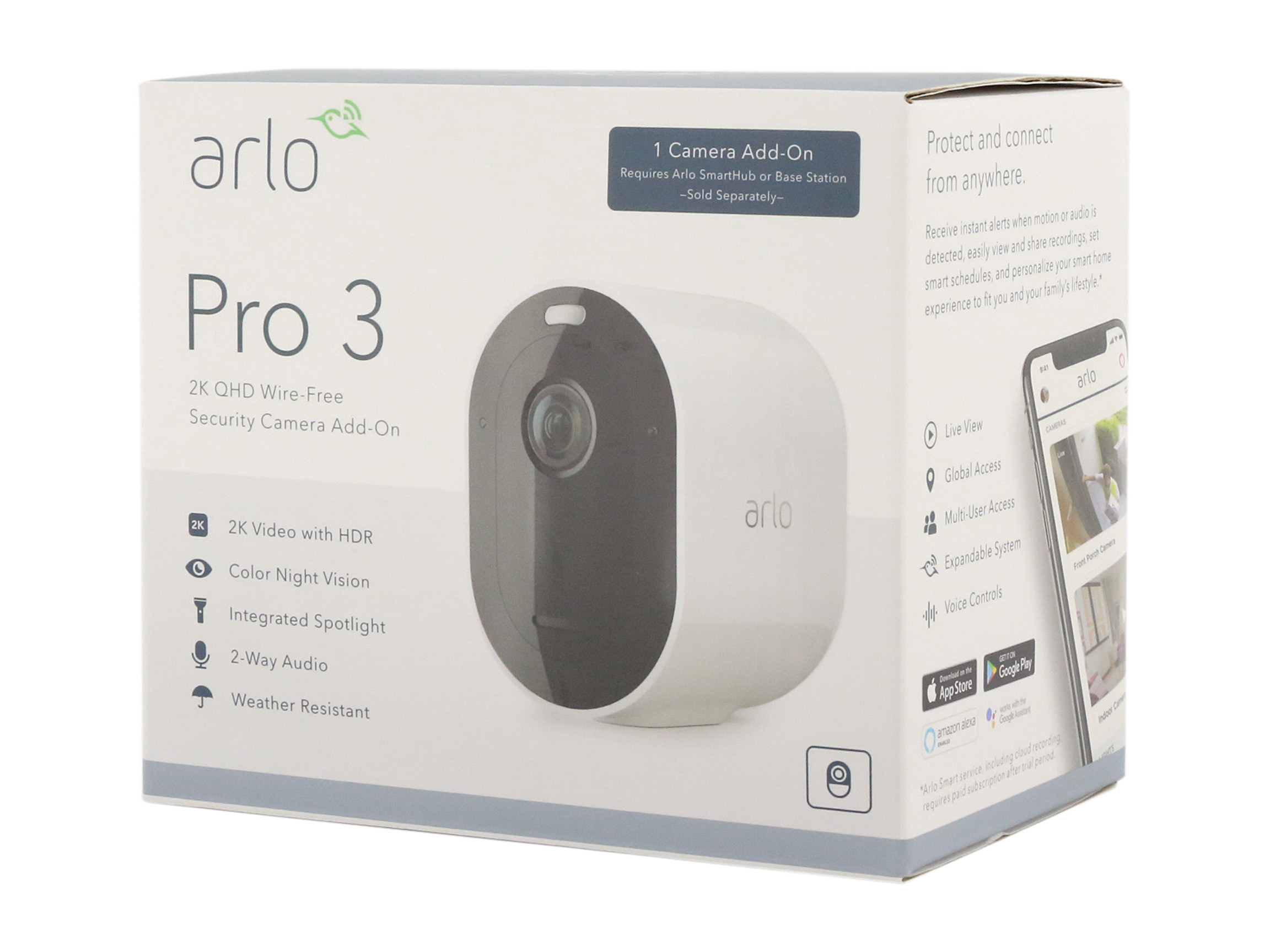 Arlo Pro 3 - Wire-Free Security Add-On Camera, 2K Resolution with HDR, 160&deg; View, Indoor/Outdoor, Color Night Vision, Spotlight, 2-Way Audio, Rechargeable Battery