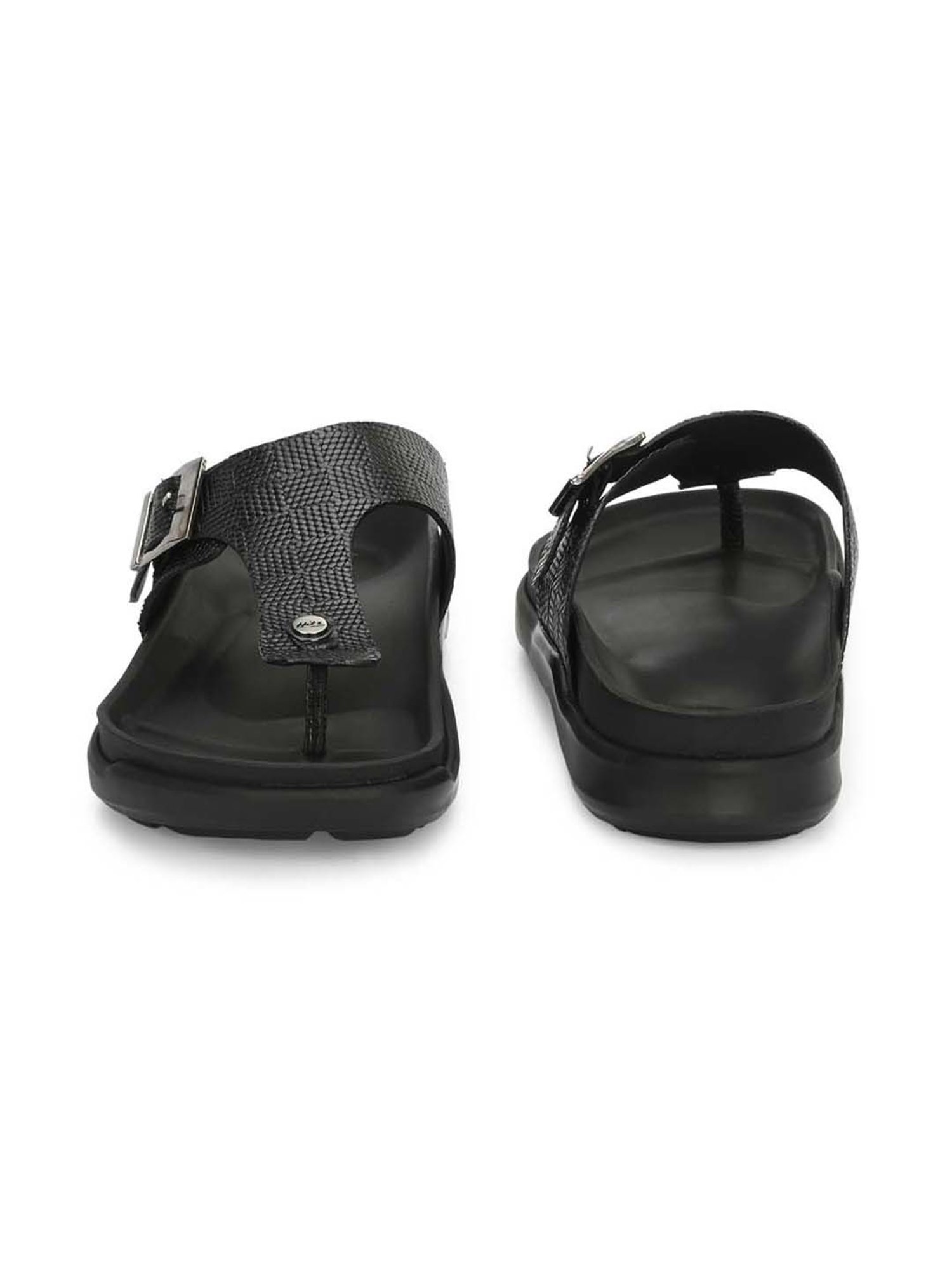 Hitz Men's Black T-Strap Sandals