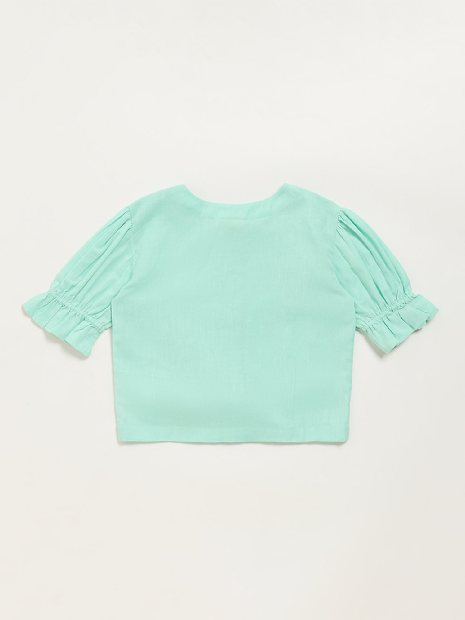 Utsa Kids by Westside Blue Button-Up Floral Cotton Blend Top