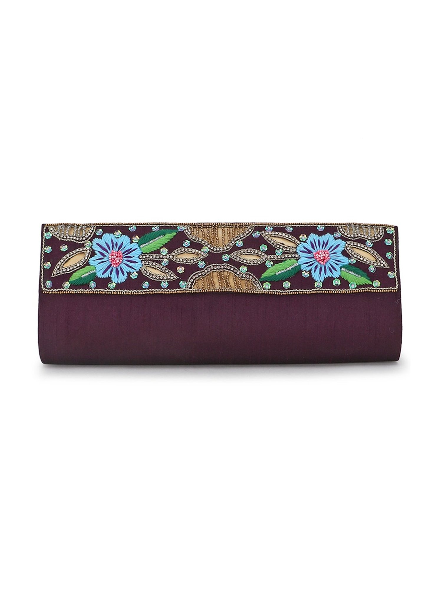 Spice Art Purple Embroidered Medium Clutch
