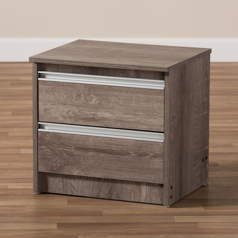 Gallia Modern and Contemporary Oak Finished 2 Drawer Nightstand Brown - Baxton Studio