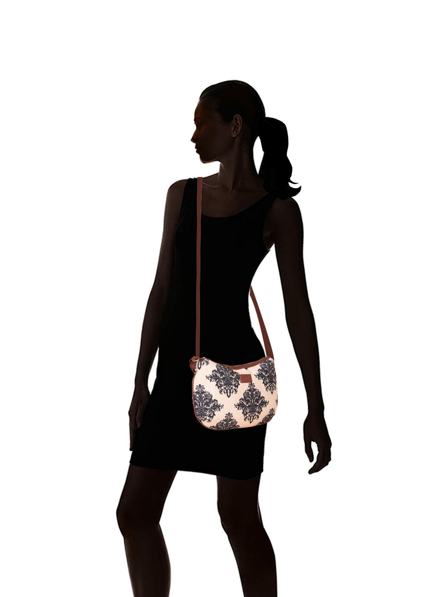ZOUK Beige Printed Medium Sling Handbag