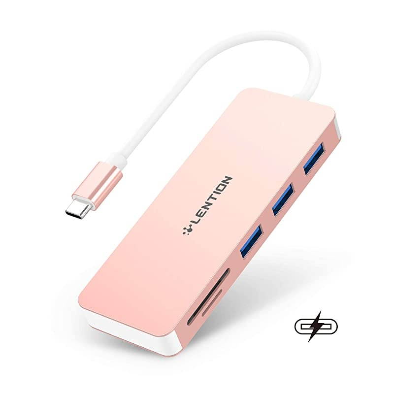 USB C Hub with 3 USB 3.0, SD/Micro SD Card Reader and Charging Adapter Compatible 2020-2016 MacBook Pro 13/15/16, New Mac Air/iPad Pro/Surface, Chromebook, More (CB-C16s, Rose Gold)